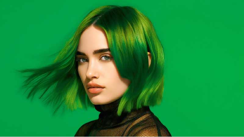 Beautiful young woman with green hair