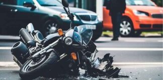 Car and motorcycle accident at the intersection